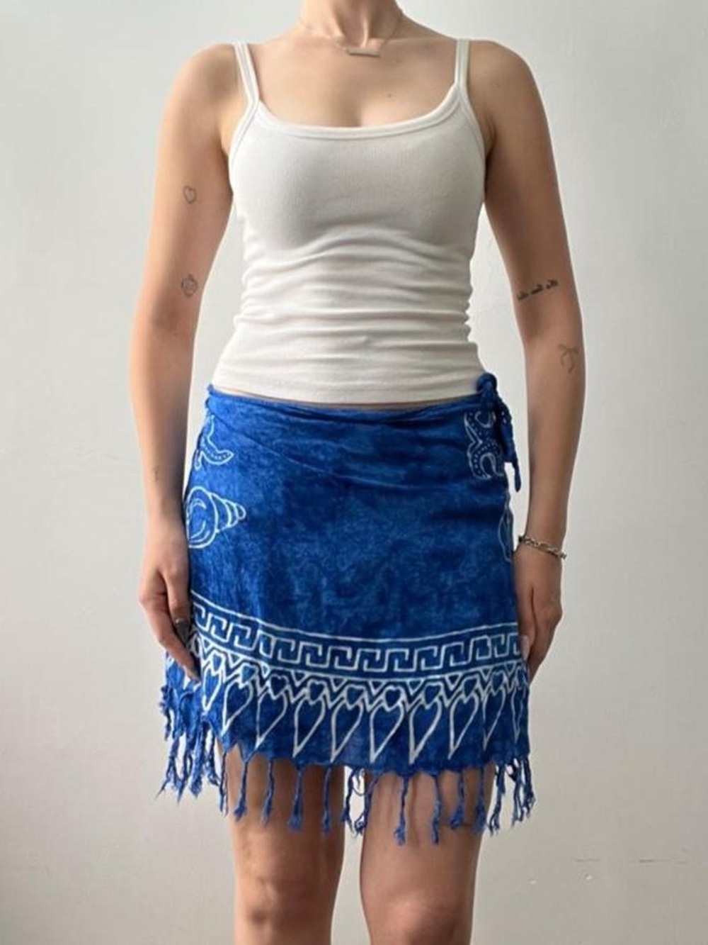 O/S Blue and White Patterned Wrap Skirt/ Beach Coverup